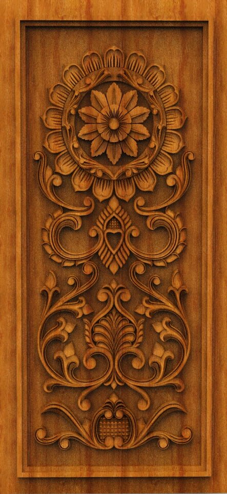 3D DOOR - OAK-60 Floral Motif Elegance Architectural Wood Carving Design
